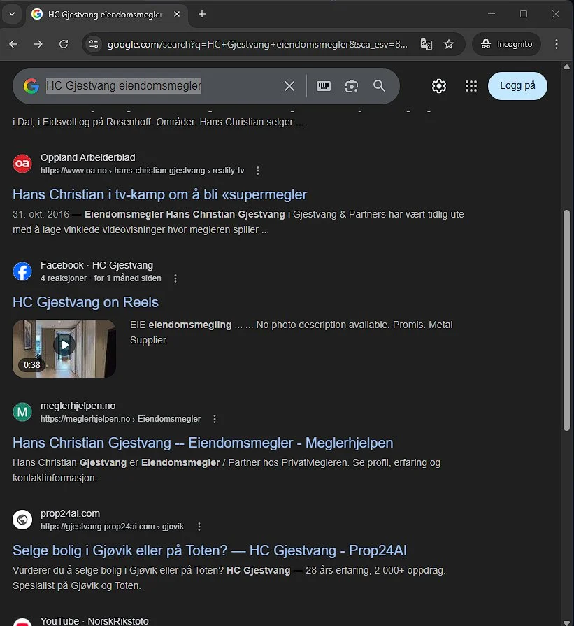 Google-s&oslash;keresultat for HC Gjestvang eiendomsmegler